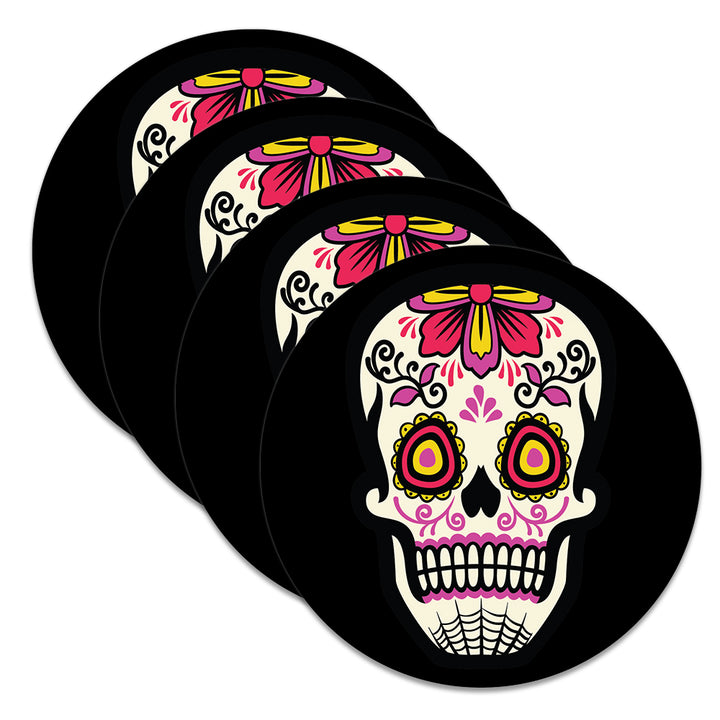 Krebs Sugar Skull Ceramic Coaster Set of 4-4" | Day of the Dead Gift, Halloween, Bar Accessories, Man Cave, Home Décor