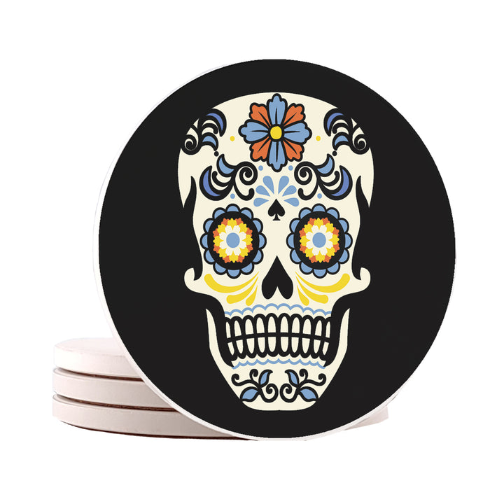 Krebs Sugar Skull Ceramic Coaster Set of 4-4" | Day of the Dead Gift, Halloween, Bar Accessories, Man Cave, Home Décor