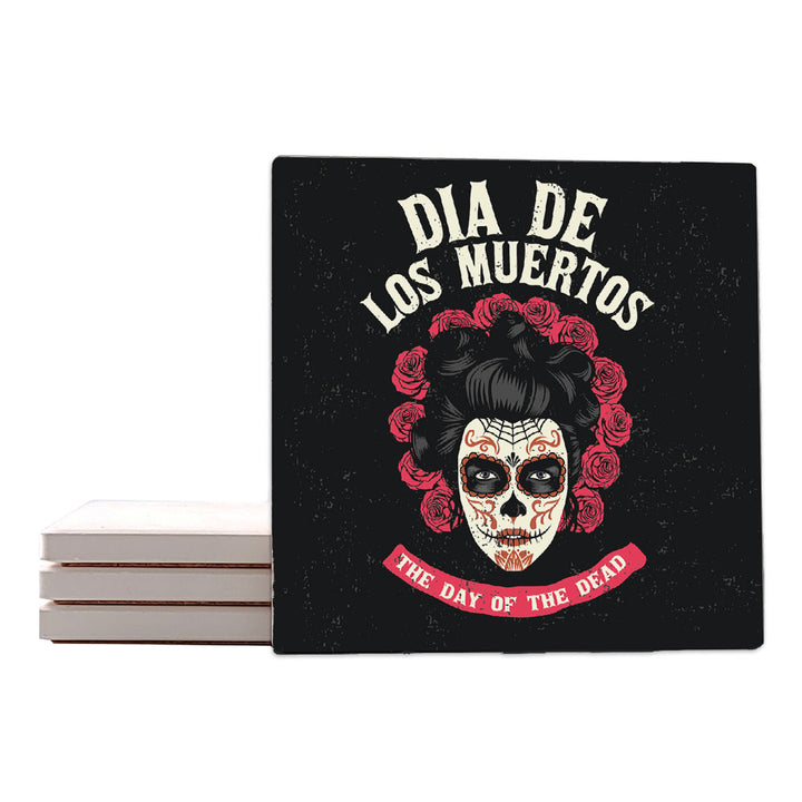Krebs Sugar Skull Ceramic Coaster Set of 4-4" | Day of the Dead Gift, Halloween, Bar Accessories, Man Cave, Home Décor