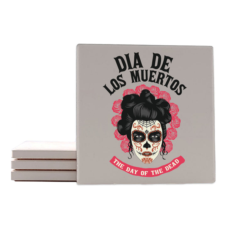 Krebs Sugar Skull Ceramic Coaster Set of 4-4" | Day of the Dead Gift, Halloween, Bar Accessories, Man Cave, Home Décor
