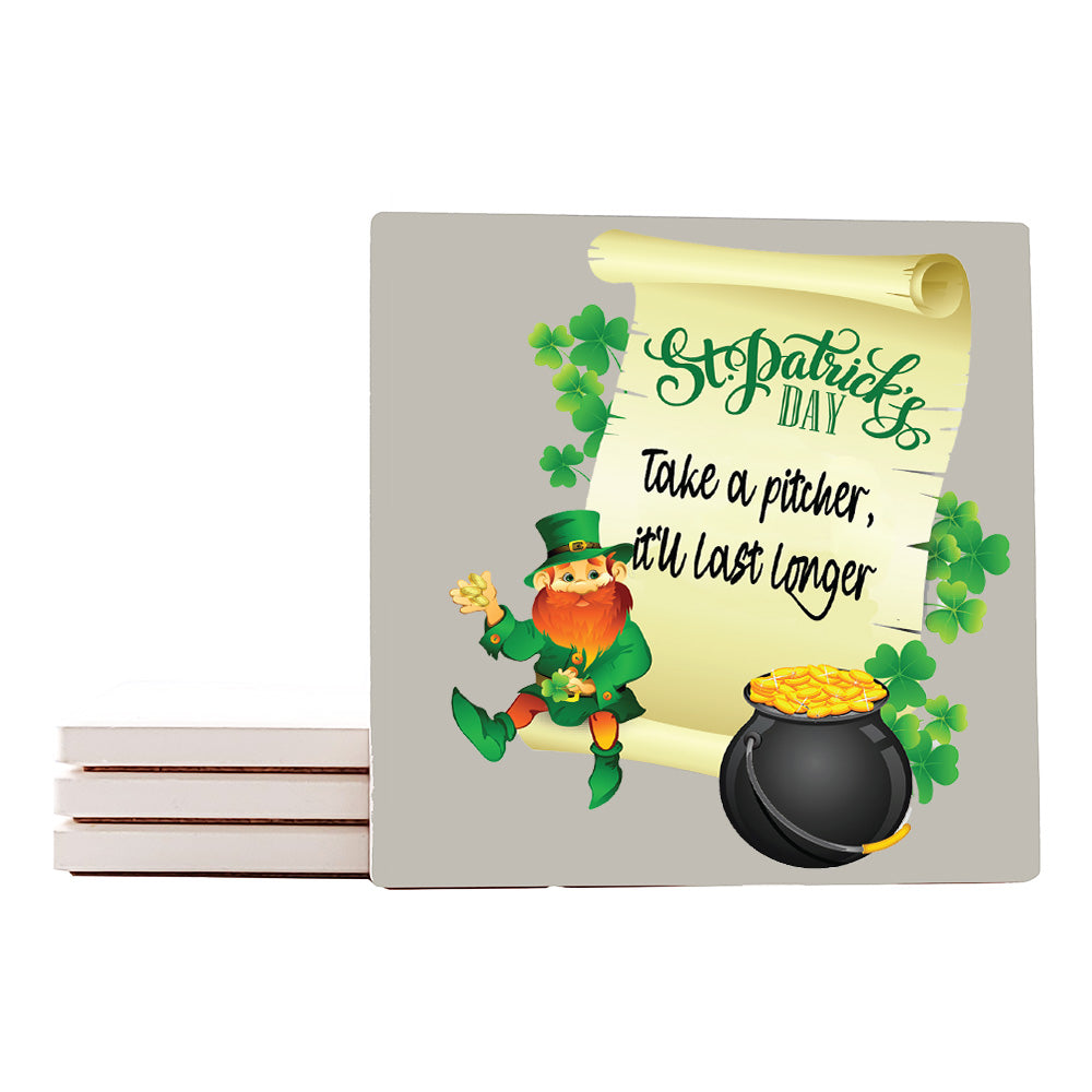 Krebs Ceramic Stone Drink Coasters Set of 4-4" Fun St Patricks Day Year-Round Home Décor Gift Collection