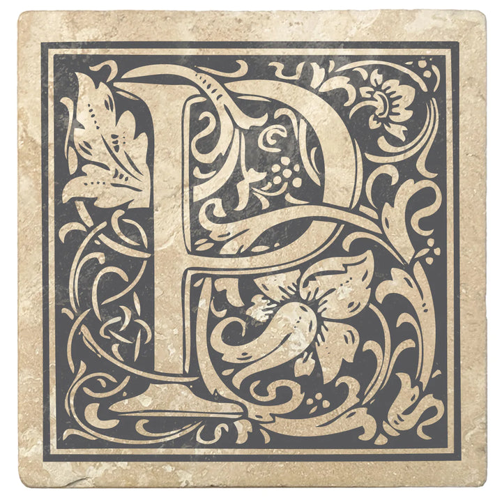 4" Absorbent Stone Monogram Coasters, Pewter Gray, 2 Sets of 4, 8 Pieces - Christmas by Krebs Wholesale