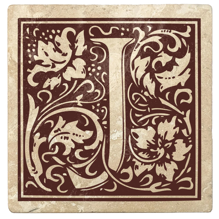 4" Absorbent Stone Monogram Coasters, Hot Java Brown, 2 Sets of 4, 8 Pieces - Christmas by Krebs Wholesale