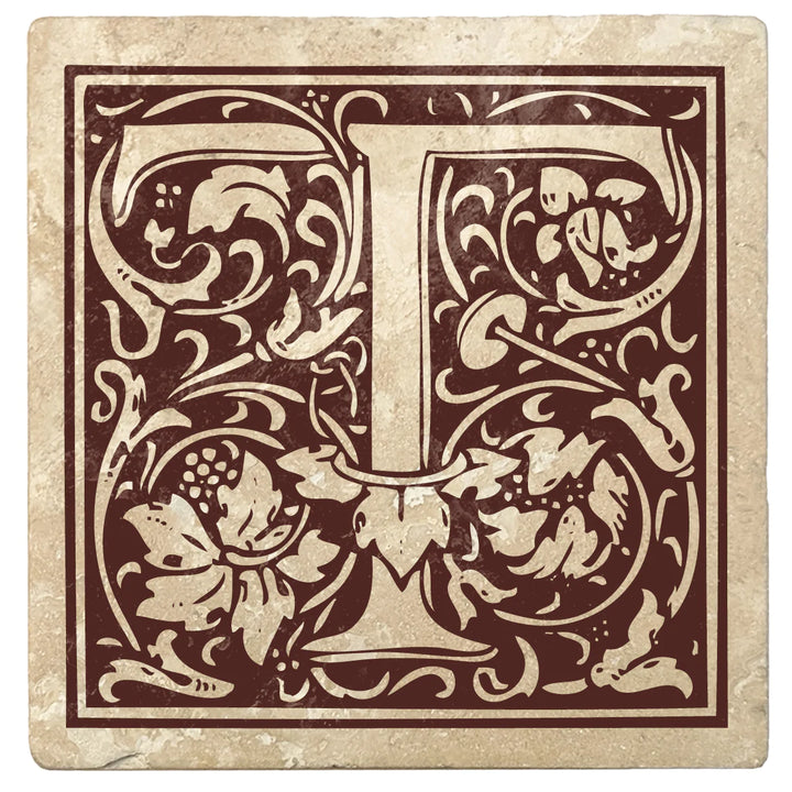 4" Absorbent Stone Monogram Coasters, Hot Java Brown, 2 Sets of 4, 8 Pieces - Christmas by Krebs Wholesale