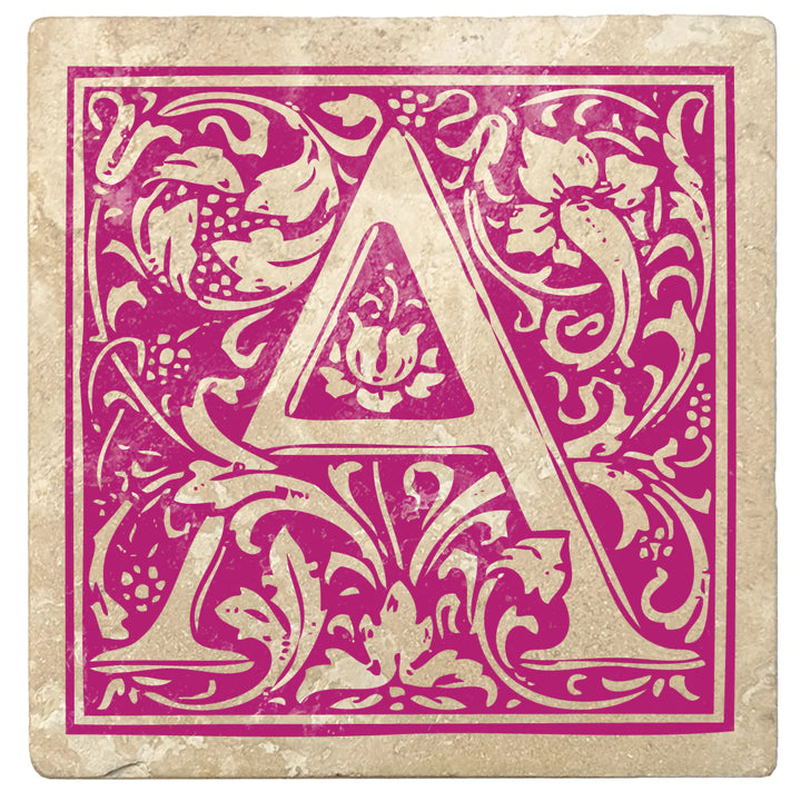 4" Absorbent Stone Monogram Coasters, Tutti Frutti Pink, 2 Sets of 4, 8 Pieces - Christmas by Krebs Wholesale