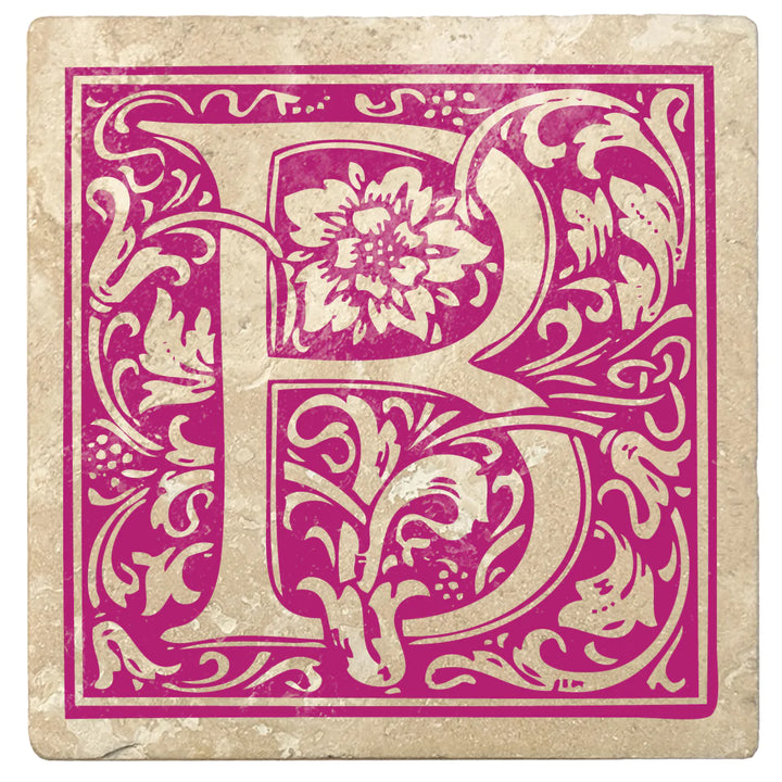 4" Absorbent Stone Monogram Coasters, Tutti Frutti Pink, 2 Sets of 4, 8 Pieces - Christmas by Krebs Wholesale