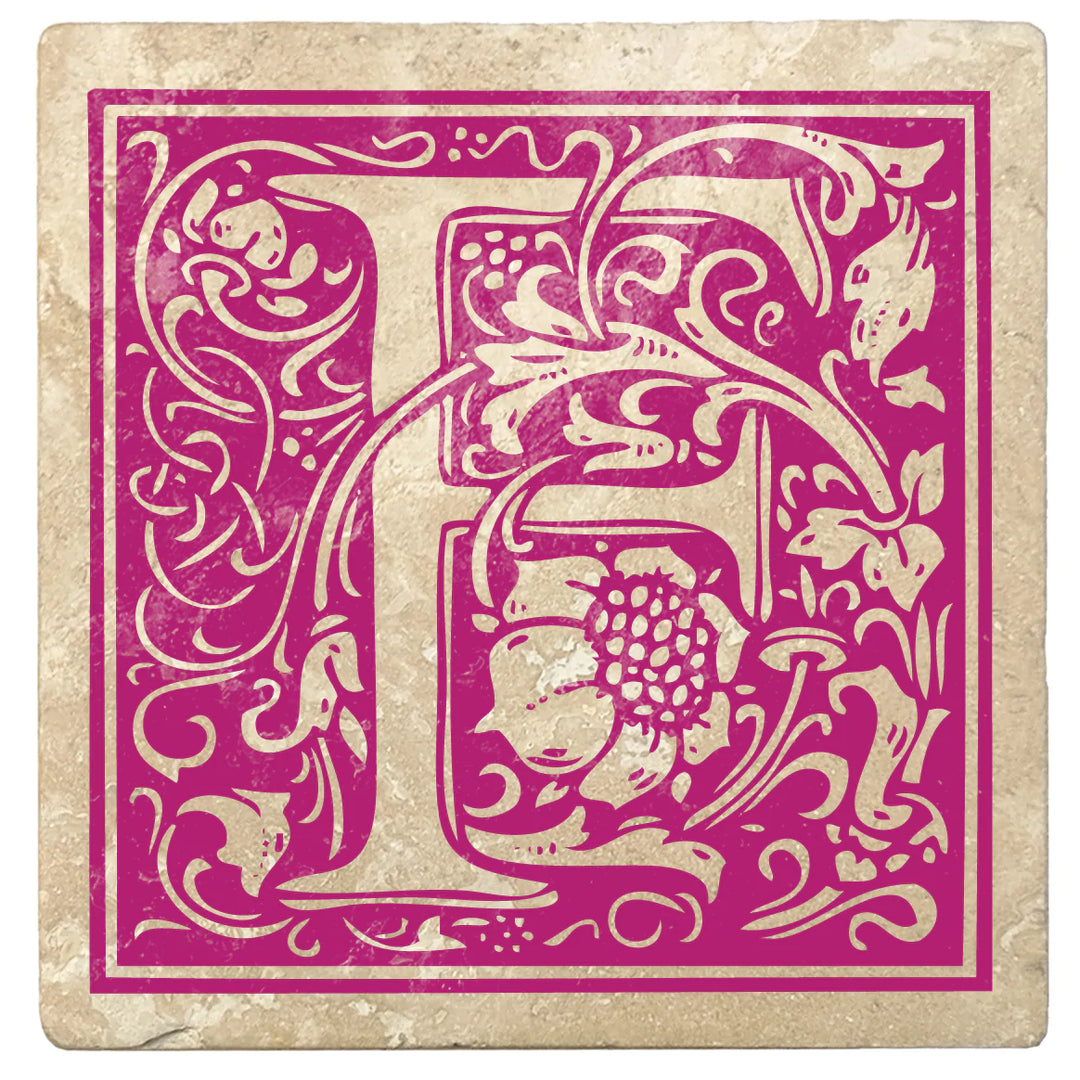 4" Absorbent Stone Monogram Coasters, Tutti Frutti Pink, 2 Sets of 4, 8 Pieces - Christmas by Krebs Wholesale