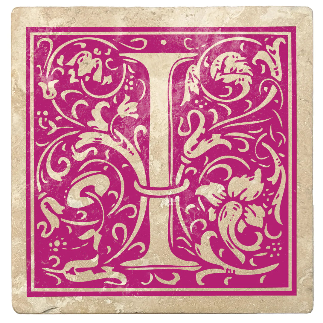 4" Absorbent Stone Monogram Coasters, Tutti Frutti Pink, 2 Sets of 4, 8 Pieces - Christmas by Krebs Wholesale