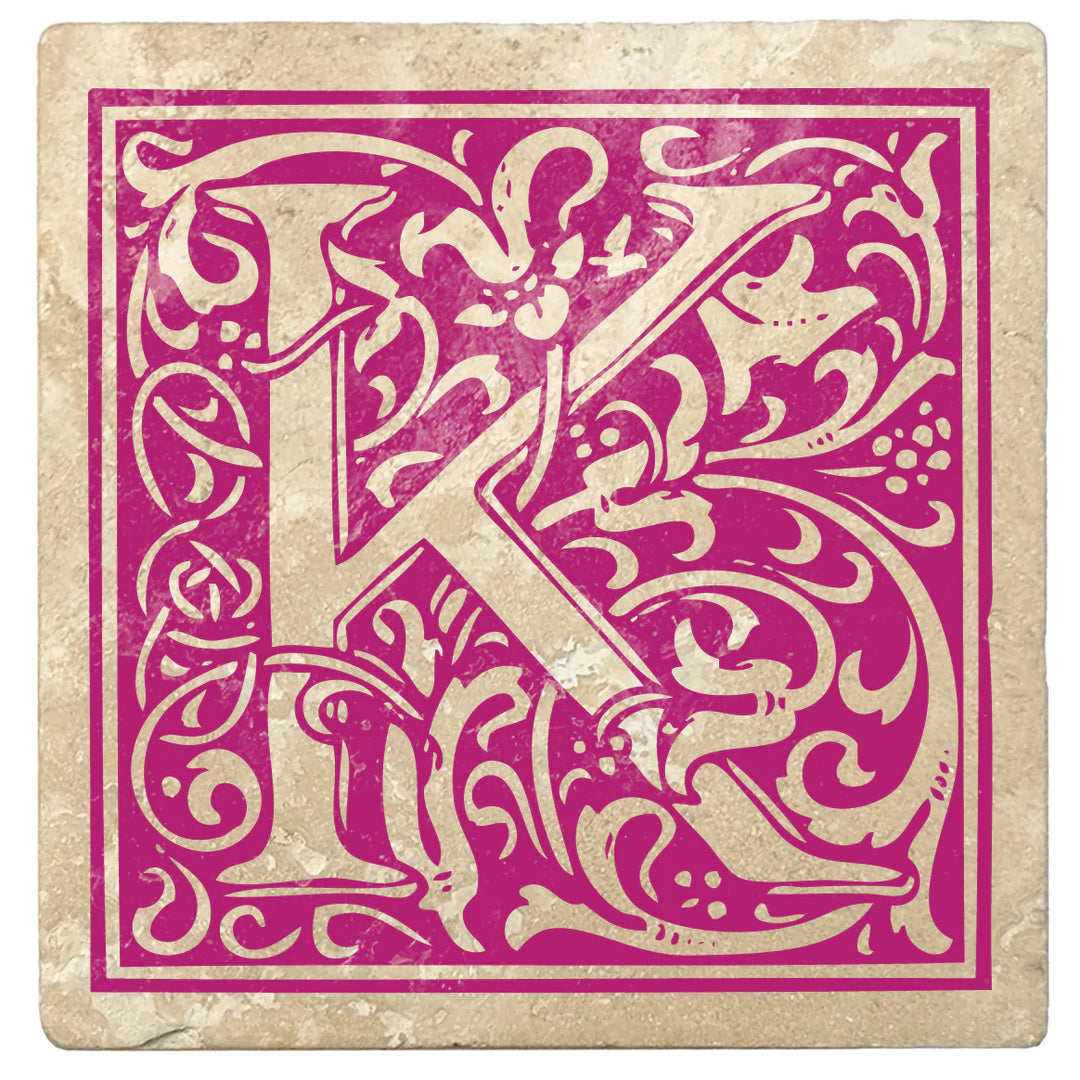 4" Absorbent Stone Monogram Coasters, Tutti Frutti Pink, 2 Sets of 4, 8 Pieces - Christmas by Krebs Wholesale