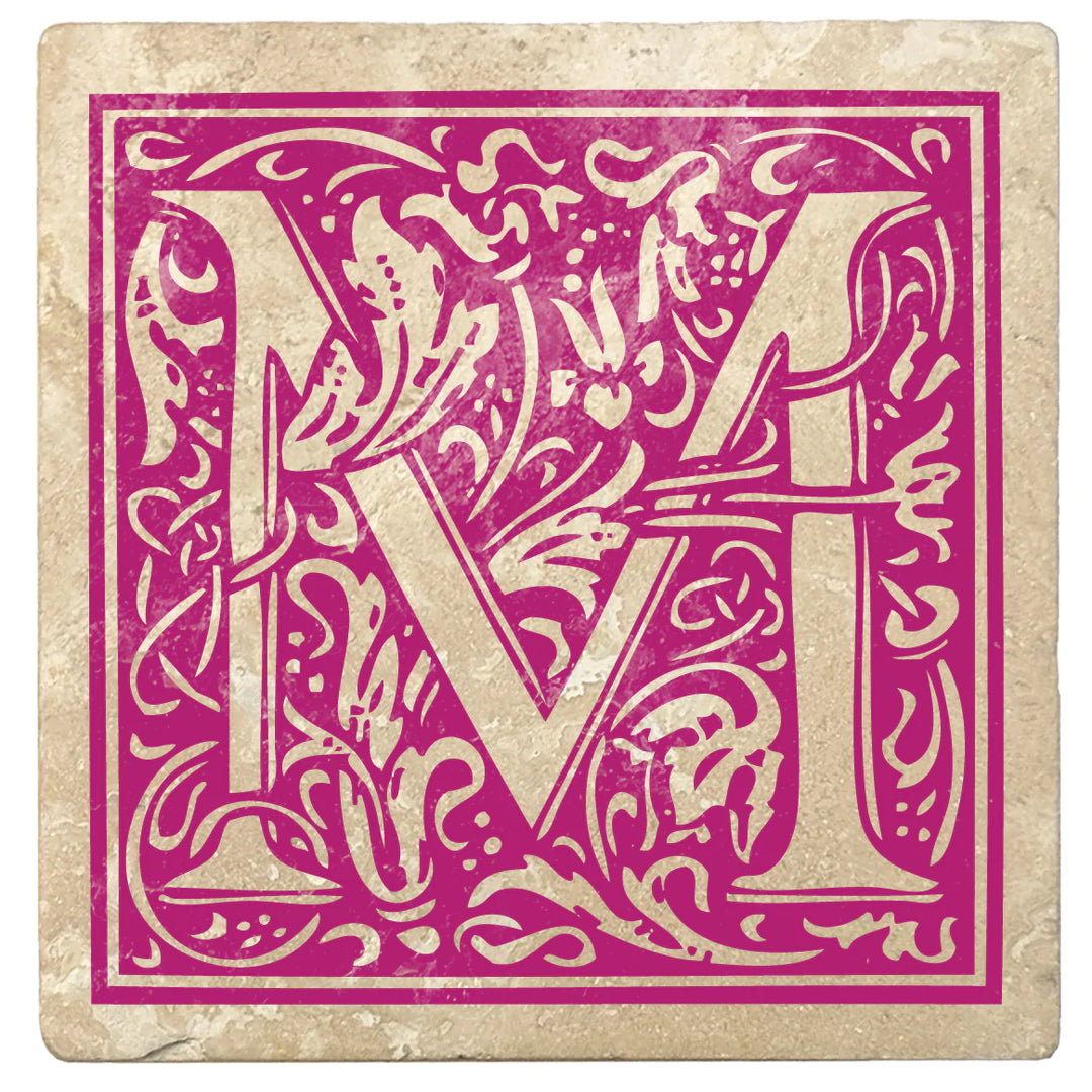 4" Absorbent Stone Monogram Coasters, Tutti Frutti Pink, 2 Sets of 4, 8 Pieces - Christmas by Krebs Wholesale