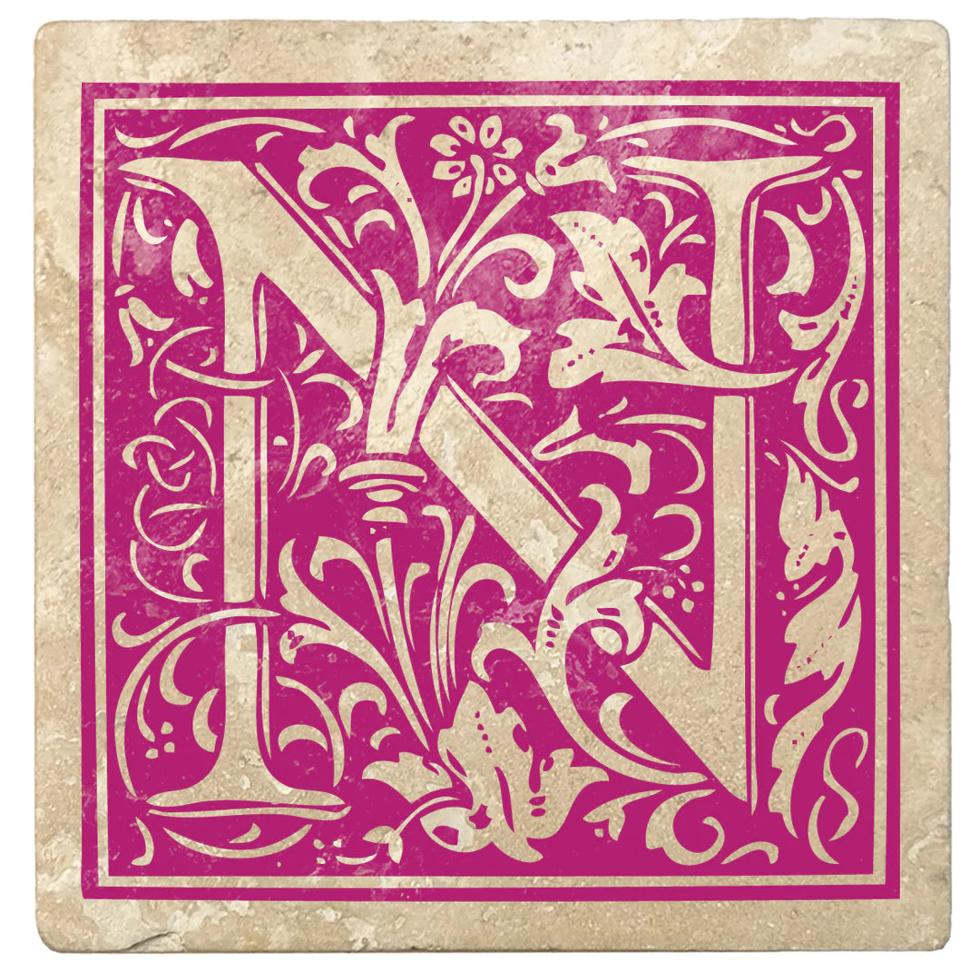 4" Absorbent Stone Monogram Coasters, Tutti Frutti Pink, 2 Sets of 4, 8 Pieces - Christmas by Krebs Wholesale