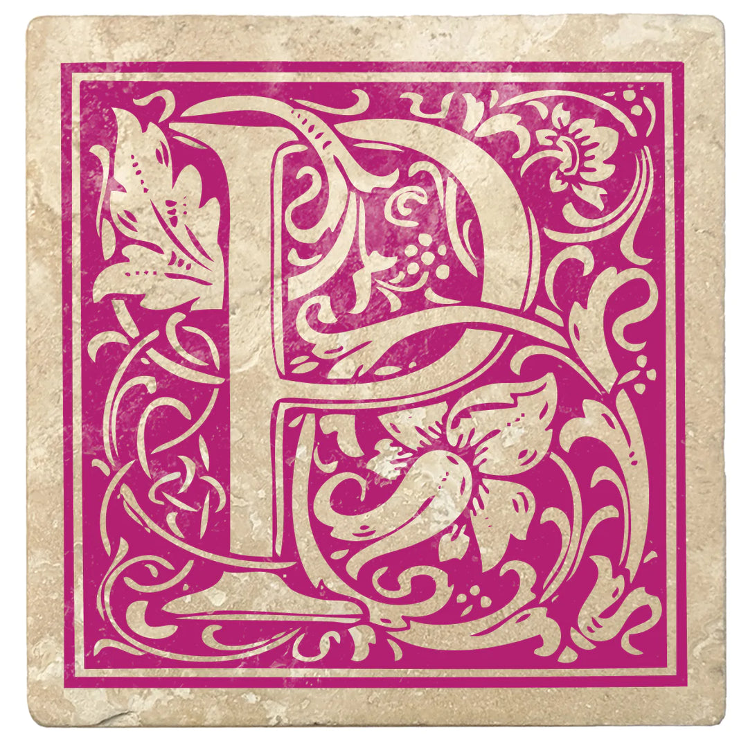 4" Absorbent Stone Monogram Coasters, Tutti Frutti Pink, 2 Sets of 4, 8 Pieces - Christmas by Krebs Wholesale