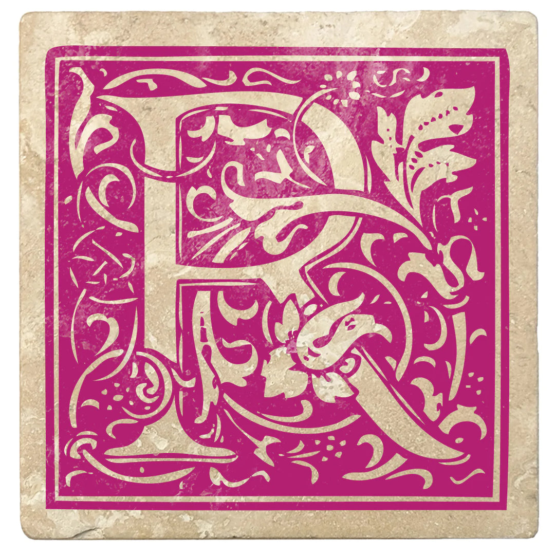 4" Absorbent Stone Monogram Coasters, Tutti Frutti Pink, 2 Sets of 4, 8 Pieces - Christmas by Krebs Wholesale