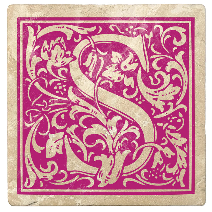 4" Absorbent Stone Monogram Coasters, Tutti Frutti Pink, 2 Sets of 4, 8 Pieces - Christmas by Krebs Wholesale