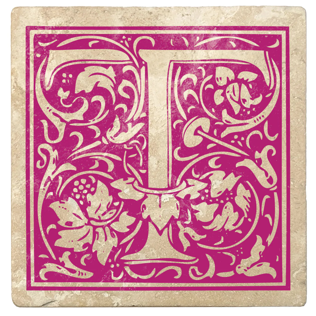 4" Absorbent Stone Monogram Coasters, Tutti Frutti Pink, 2 Sets of 4, 8 Pieces - Christmas by Krebs Wholesale