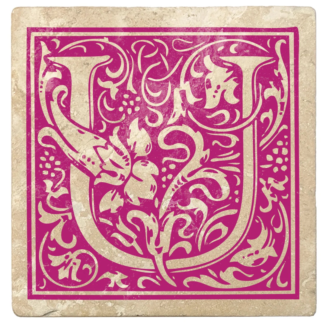 4" Absorbent Stone Monogram Coasters, Tutti Frutti Pink, 2 Sets of 4, 8 Pieces - Christmas by Krebs Wholesale