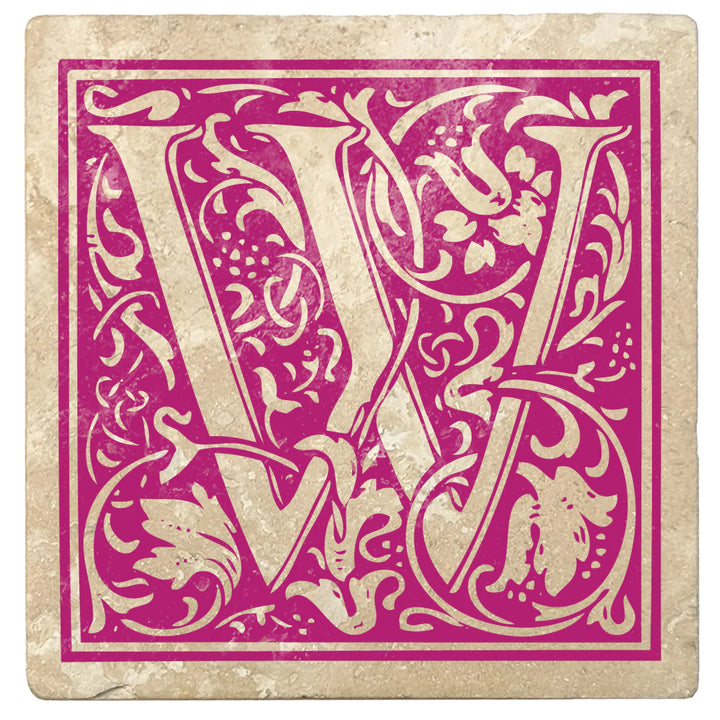 4" Absorbent Stone Monogram Coasters, Tutti Frutti Pink, 2 Sets of 4, 8 Pieces - Christmas by Krebs Wholesale