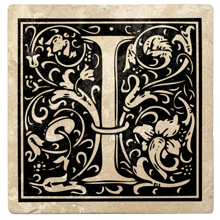 4" Absorbent Stone Monogram Coasters, Onyx Black, 2 Sets of 4, 8 Pieces - Christmas by Krebs Wholesale