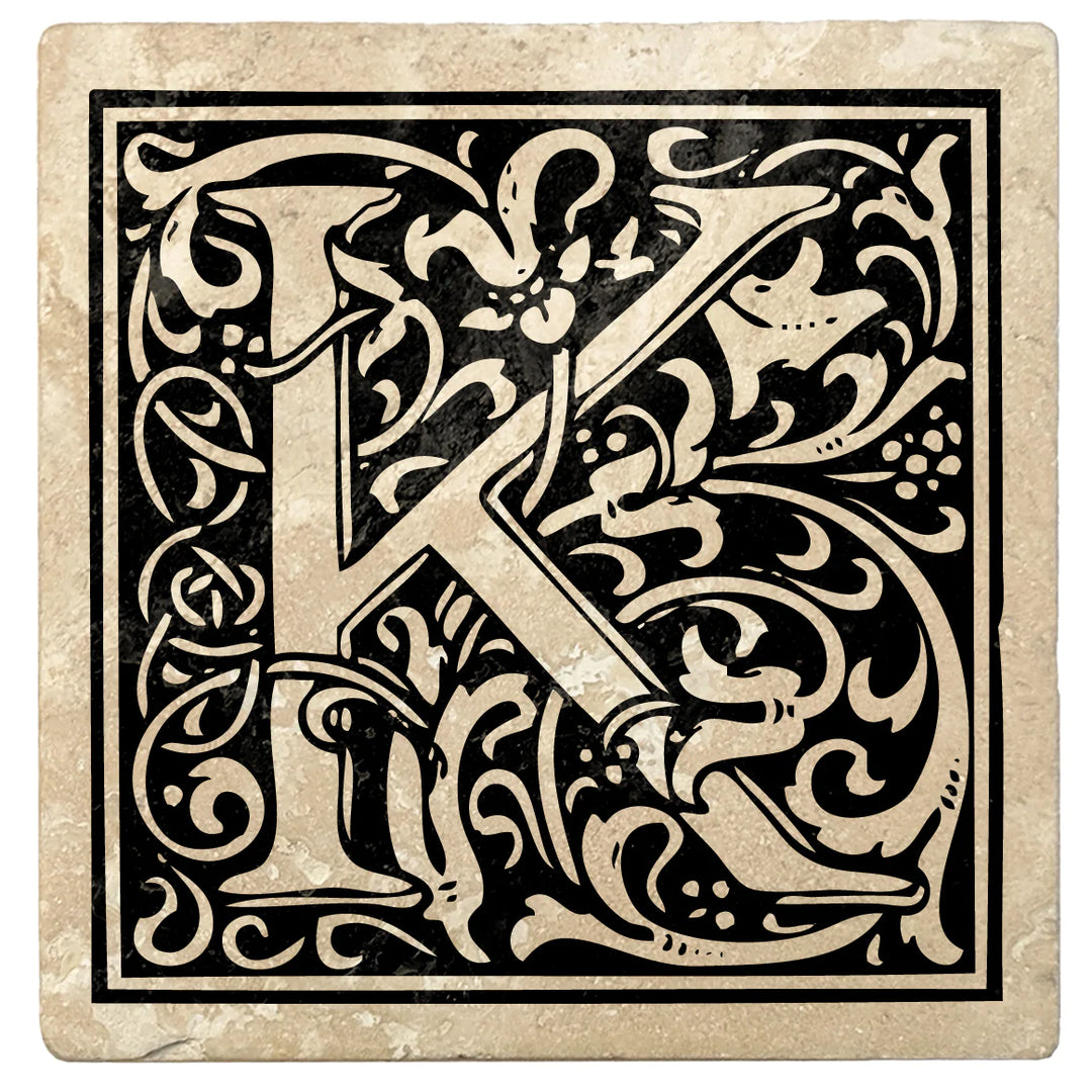 4" Absorbent Stone Monogram Coasters, Onyx Black, 2 Sets of 4, 8 Pieces - Christmas by Krebs Wholesale