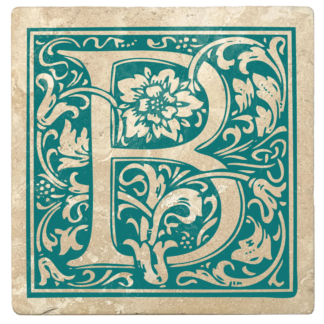 4" Absorbent Stone Monogram Coasters, Tropical Teal, 2 Sets of 4, 8 Pieces - Christmas by Krebs Wholesale