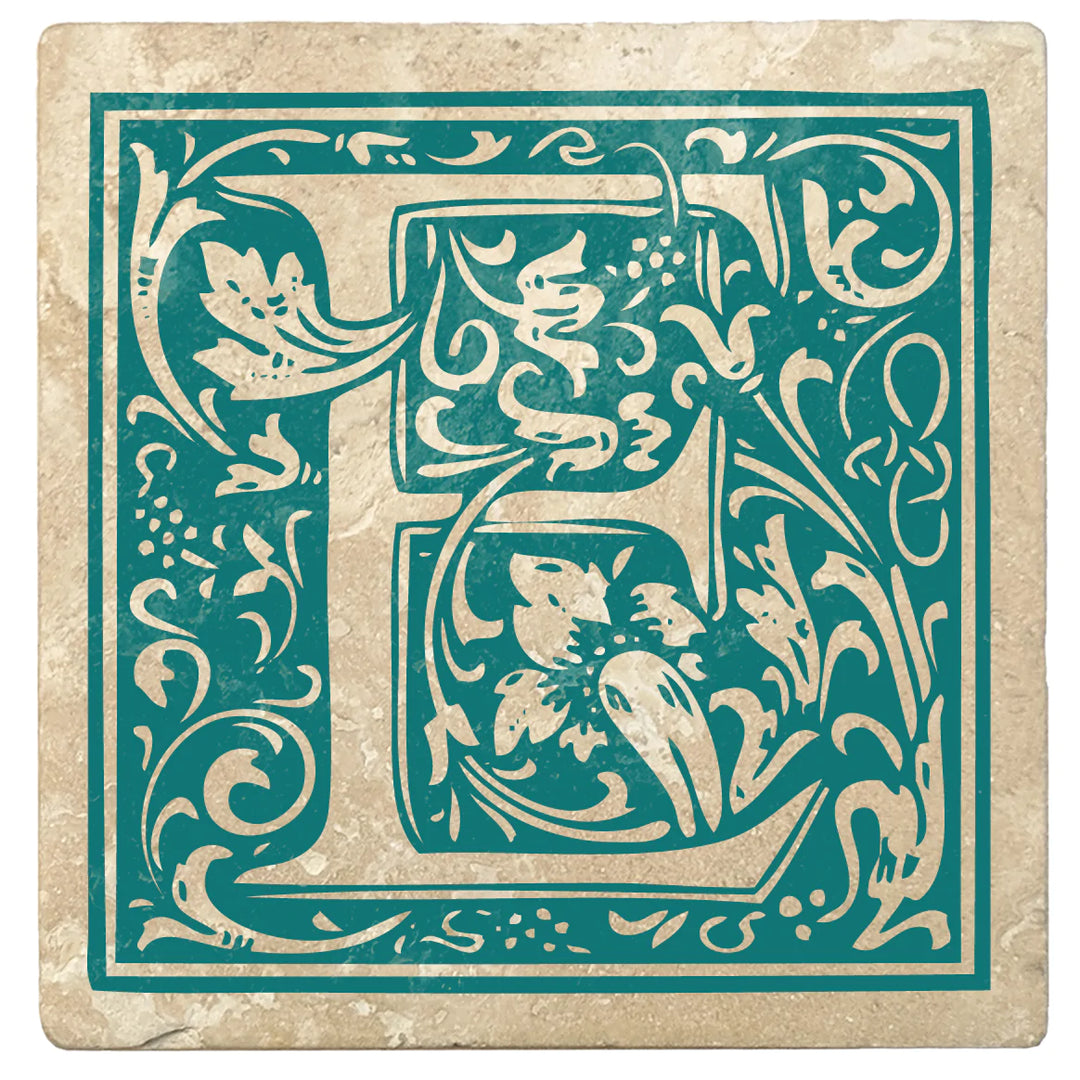 4" Absorbent Stone Monogram Coasters, Tropical Teal, 2 Sets of 4, 8 Pieces - Christmas by Krebs Wholesale