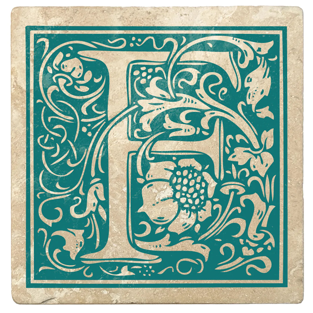4" Absorbent Stone Monogram Coasters, Tropical Teal, 2 Sets of 4, 8 Pieces - Christmas by Krebs Wholesale