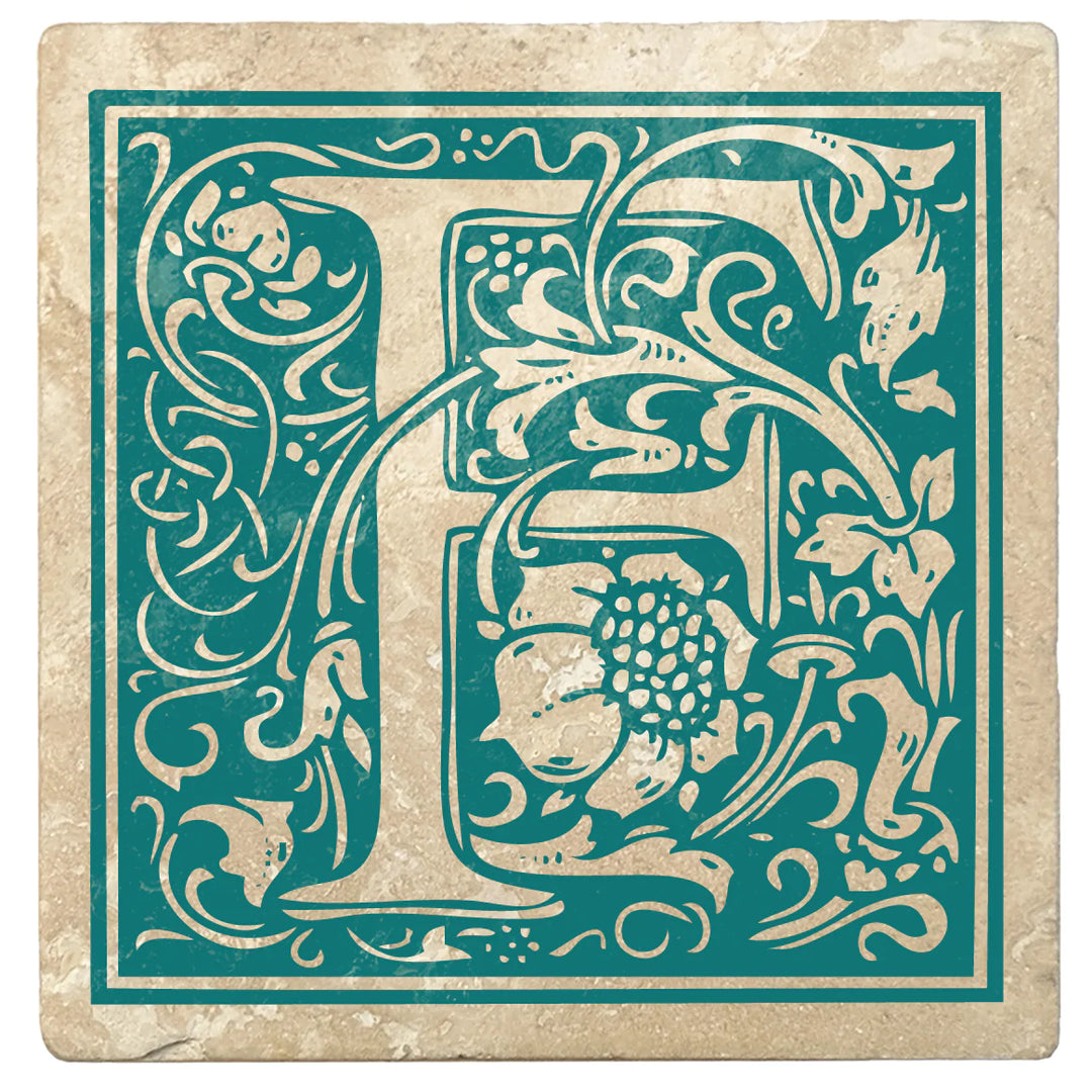 4" Absorbent Stone Monogram Coasters, Tropical Teal, 2 Sets of 4, 8 Pieces - Christmas by Krebs Wholesale