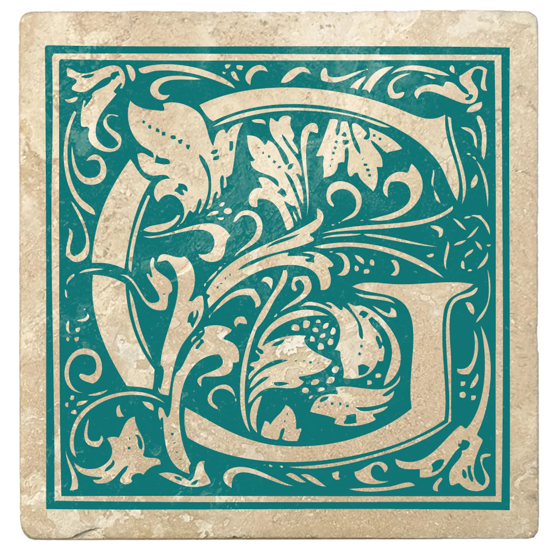 4" Absorbent Stone Monogram Coasters, Tropical Teal, 2 Sets of 4, 8 Pieces - Christmas by Krebs Wholesale
