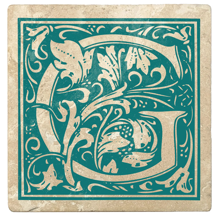4" Absorbent Stone Monogram Coasters, Tropical Teal, 2 Sets of 4, 8 Pieces - Christmas by Krebs Wholesale