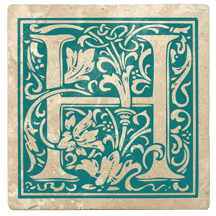 4" Absorbent Stone Monogram Coasters, Tropical Teal, 2 Sets of 4, 8 Pieces - Christmas by Krebs Wholesale