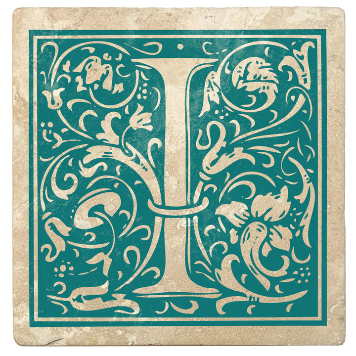 4" Absorbent Stone Monogram Coasters, Tropical Teal, 2 Sets of 4, 8 Pieces - Christmas by Krebs Wholesale