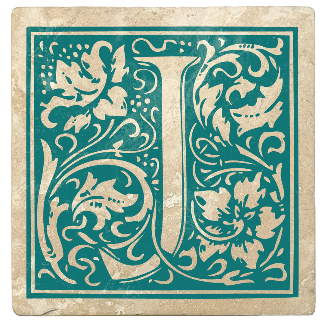4" Absorbent Stone Monogram Coasters, Tropical Teal, 2 Sets of 4, 8 Pieces - Christmas by Krebs Wholesale