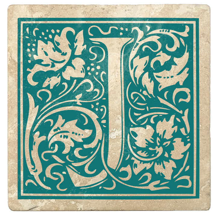 4" Absorbent Stone Monogram Coasters, Tropical Teal, 2 Sets of 4, 8 Pieces - Christmas by Krebs Wholesale