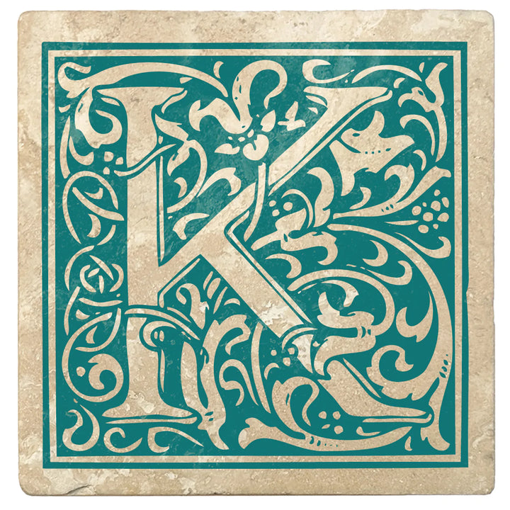 4" Absorbent Stone Monogram Coasters, Tropical Teal, 2 Sets of 4, 8 Pieces - Christmas by Krebs Wholesale
