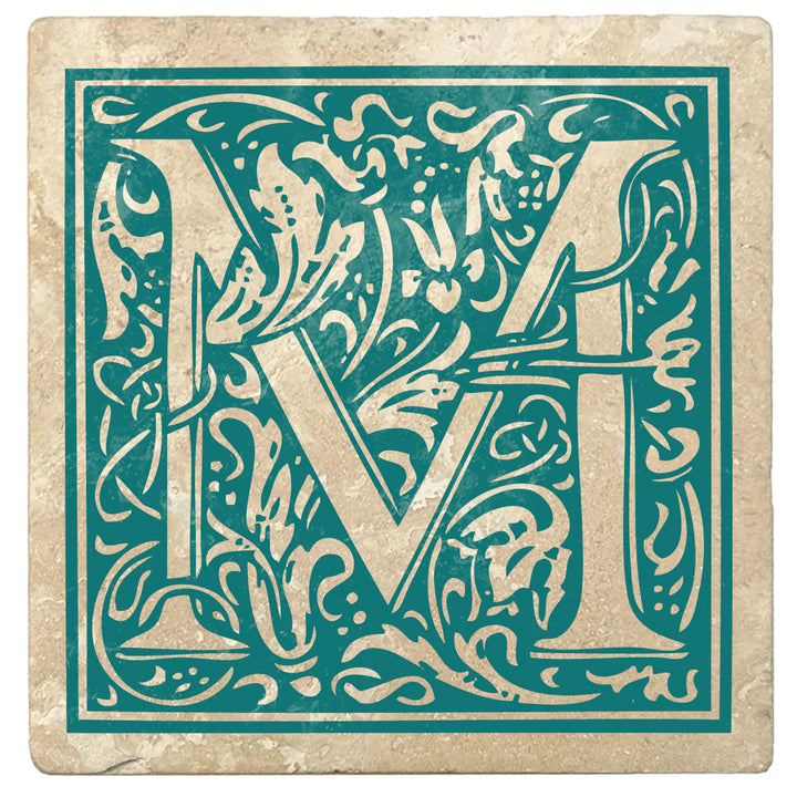 4" Absorbent Stone Monogram Coasters, Tropical Teal, 2 Sets of 4, 8 Pieces - Christmas by Krebs Wholesale
