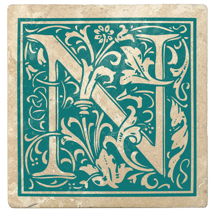 4" Absorbent Stone Monogram Coasters, Tropical Teal, 2 Sets of 4, 8 Pieces - Christmas by Krebs Wholesale
