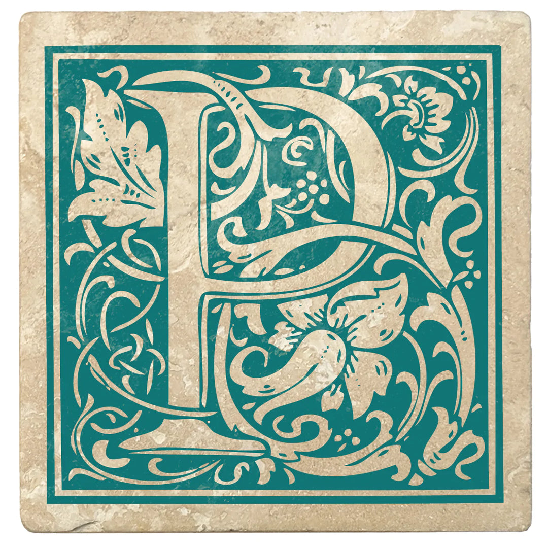 4" Absorbent Stone Monogram Coasters, Tropical Teal, 2 Sets of 4, 8 Pieces - Christmas by Krebs Wholesale