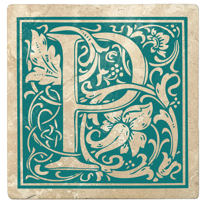 4" Absorbent Stone Monogram Coasters, Tropical Teal, 2 Sets of 4, 8 Pieces - Christmas by Krebs Wholesale