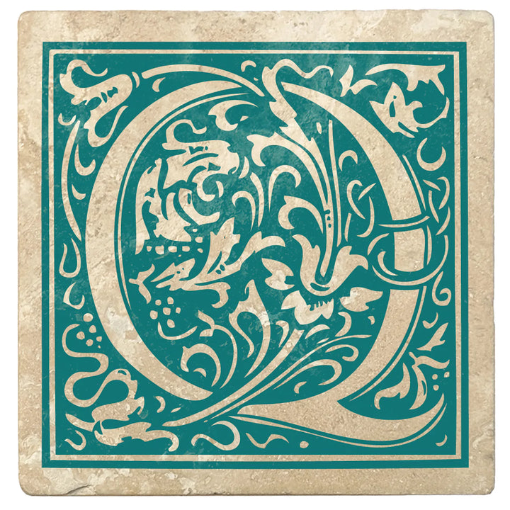 4" Absorbent Stone Monogram Coasters, Tropical Teal, 2 Sets of 4, 8 Pieces - Christmas by Krebs Wholesale