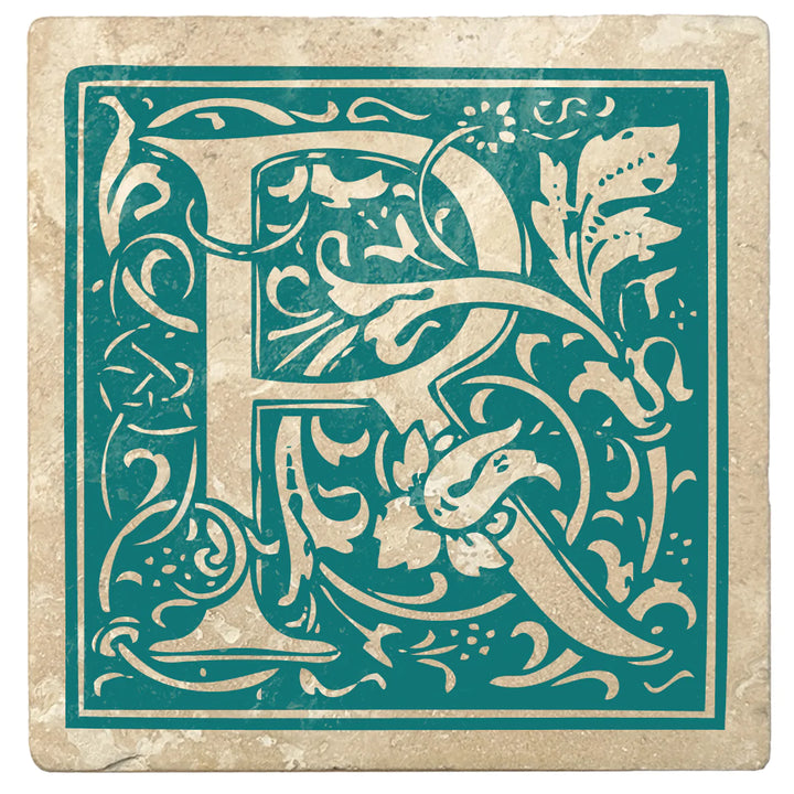 4" Absorbent Stone Monogram Coasters, Tropical Teal, 2 Sets of 4, 8 Pieces - Christmas by Krebs Wholesale