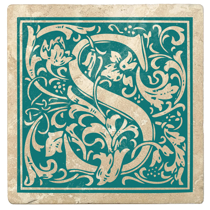 4" Absorbent Stone Monogram Coasters, Tropical Teal, 2 Sets of 4, 8 Pieces - Christmas by Krebs Wholesale