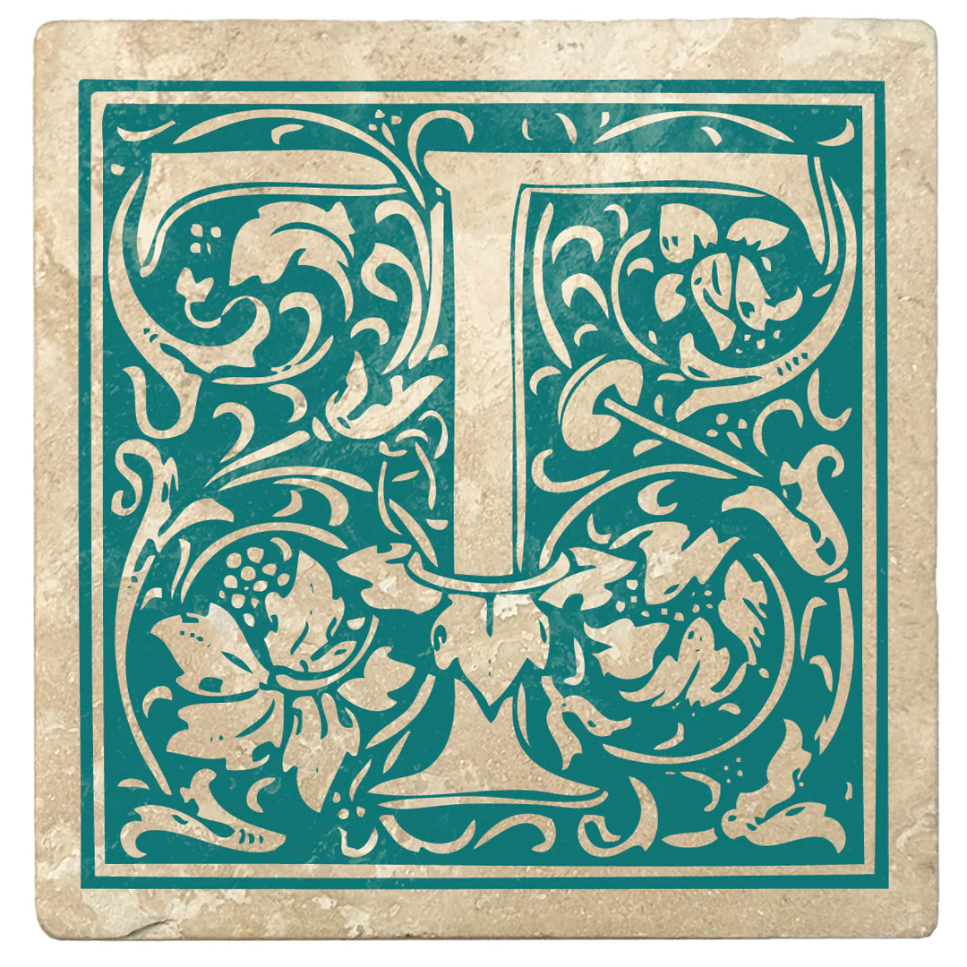 4" Absorbent Stone Monogram Coasters, Tropical Teal, 2 Sets of 4, 8 Pieces - Christmas by Krebs Wholesale