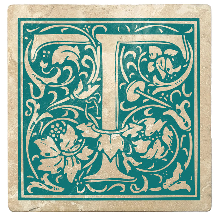 4" Absorbent Stone Monogram Coasters, Tropical Teal, 2 Sets of 4, 8 Pieces - Christmas by Krebs Wholesale