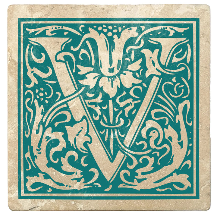 4" Absorbent Stone Monogram Coasters, Tropical Teal, 2 Sets of 4, 8 Pieces - Christmas by Krebs Wholesale