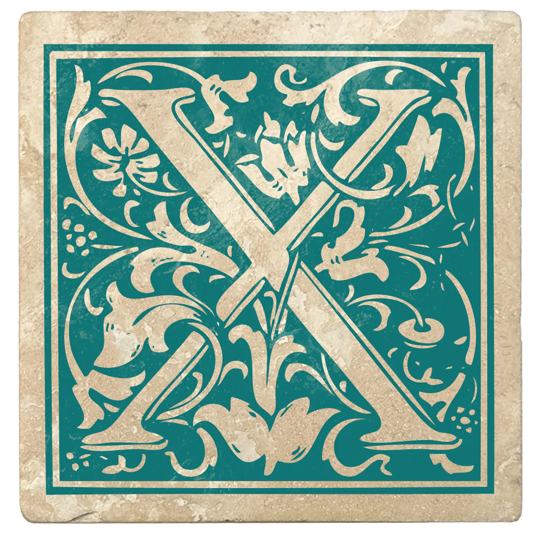 4" Absorbent Stone Monogram Coasters, Tropical Teal, 2 Sets of 4, 8 Pieces - Christmas by Krebs Wholesale
