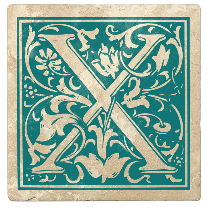 4" Absorbent Stone Monogram Coasters, Tropical Teal, 2 Sets of 4, 8 Pieces - Christmas by Krebs Wholesale