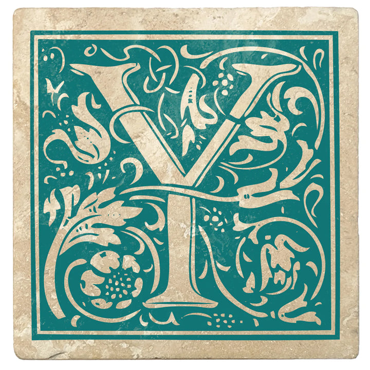 4" Absorbent Stone Monogram Coasters, Tropical Teal, 2 Sets of 4, 8 Pieces - Christmas by Krebs Wholesale