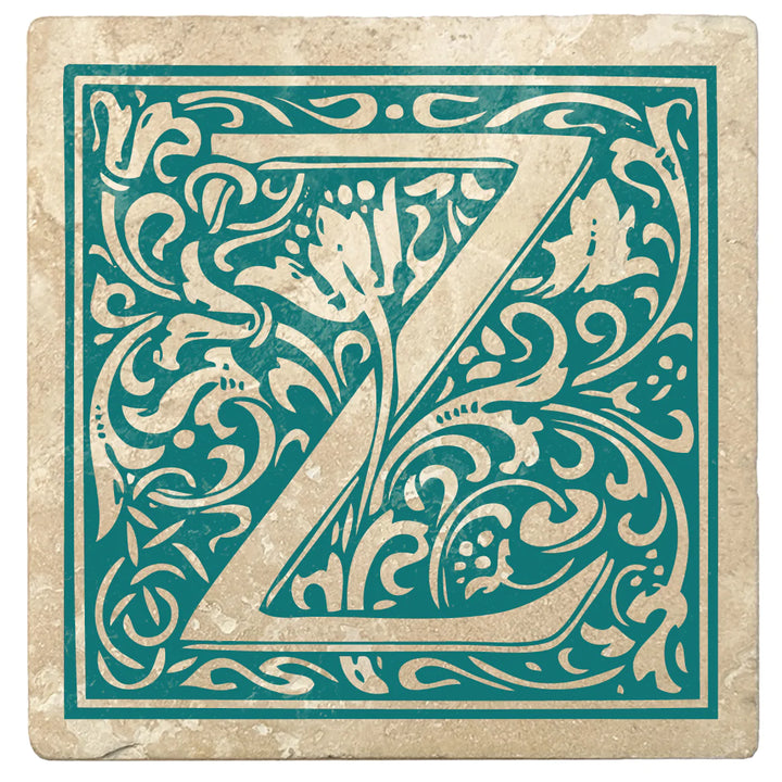 4" Absorbent Stone Monogram Coasters, Tropical Teal, 2 Sets of 4, 8 Pieces - Christmas by Krebs Wholesale