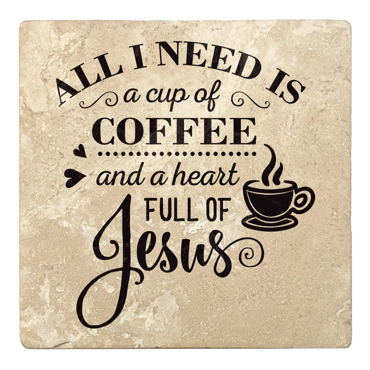 4" Absorbent Stone Religious Drink Coasters, Cup Of Coffee And A Heart Full Of Jesus, 2 Sets of 4, 8 Pieces - Christmas by Krebs Wholesale