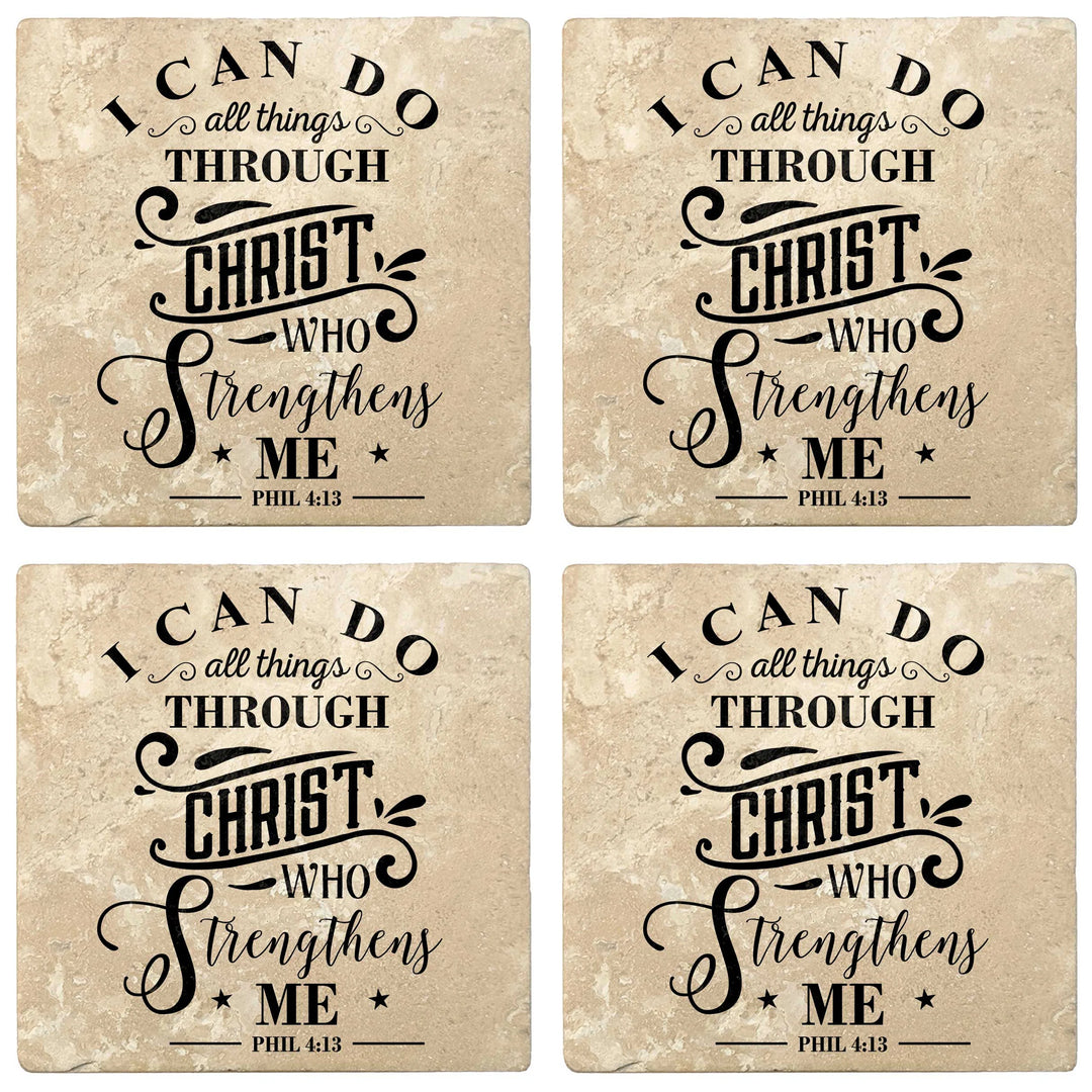 4" Absorbent Stone Religious Drink Coasters, I Can Do All Things Through Christ, 2 Sets of 4, 8 Pieces - Christmas by Krebs Wholesale